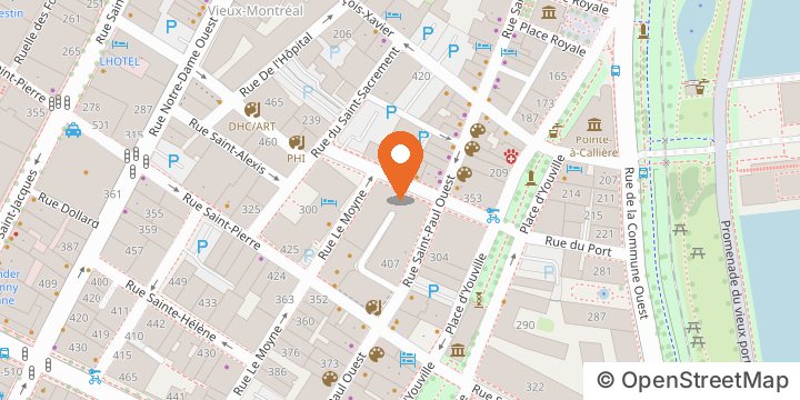Map of Old Montréal showing the Exia office at 410 Saint-Nicolas Street